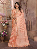 Aastha Fashion Peach Soft Organza Silk Weaving Saree