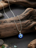 NVR Silver Plated Evil Eye Pendant with Chain for Men & Women