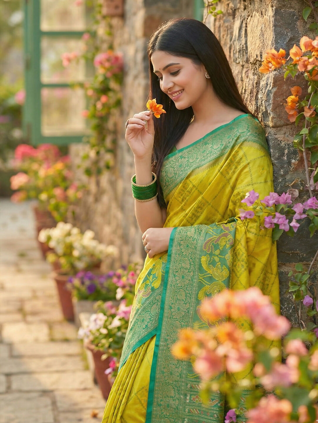 Shree Shyam Fashion Green Pochampally Silk Saree