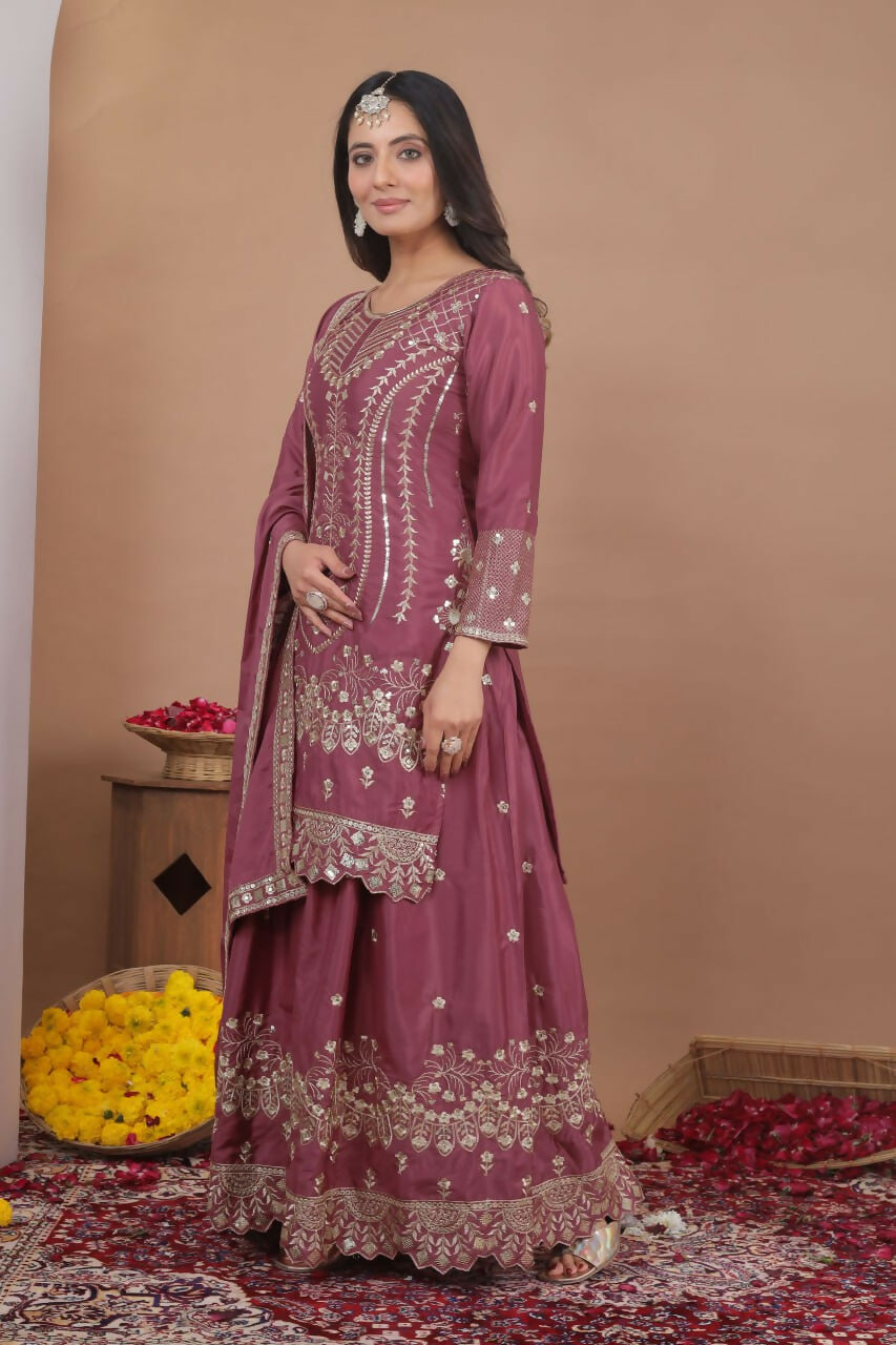 Teeya Creation Dark Onion Color Natural Crepe Silk Wedding Wear Trending Salwar Suit