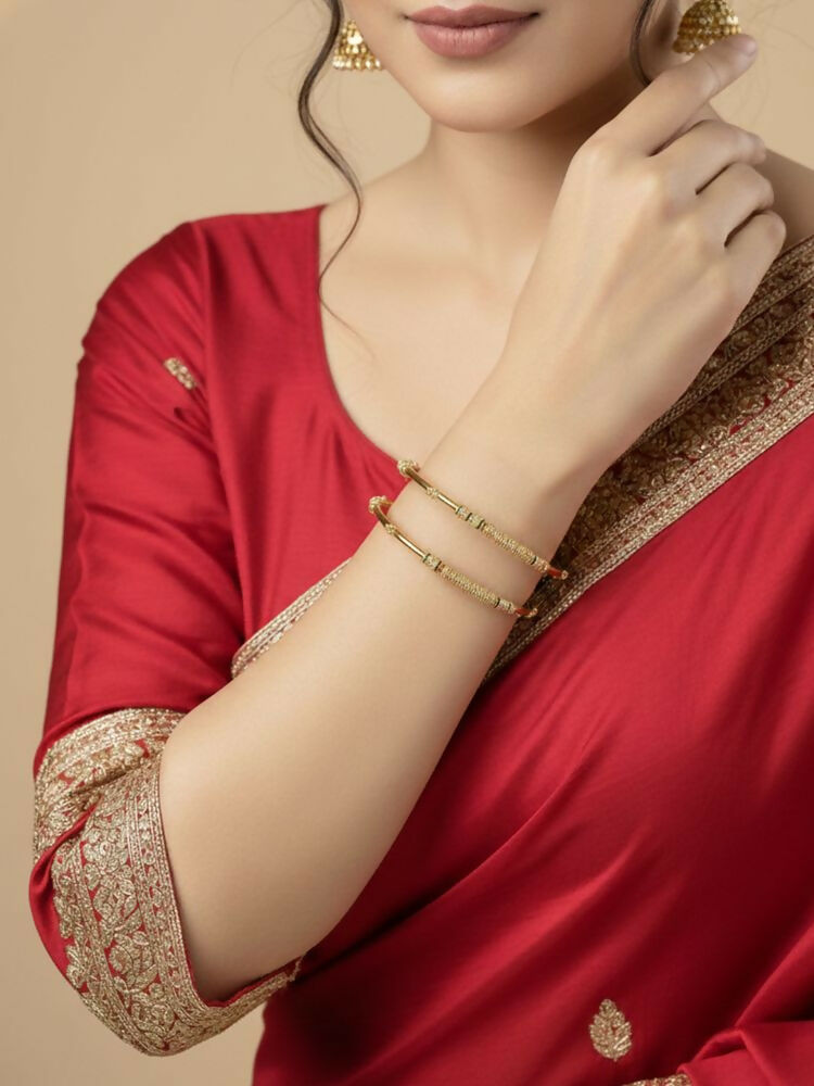 NVR Women Set of 2 Gold Plated Handcrafted Traditional Bangle