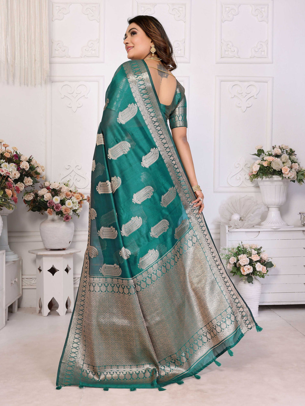Aastha Fashion Light Green Soft Organza Silk Weaving Saree