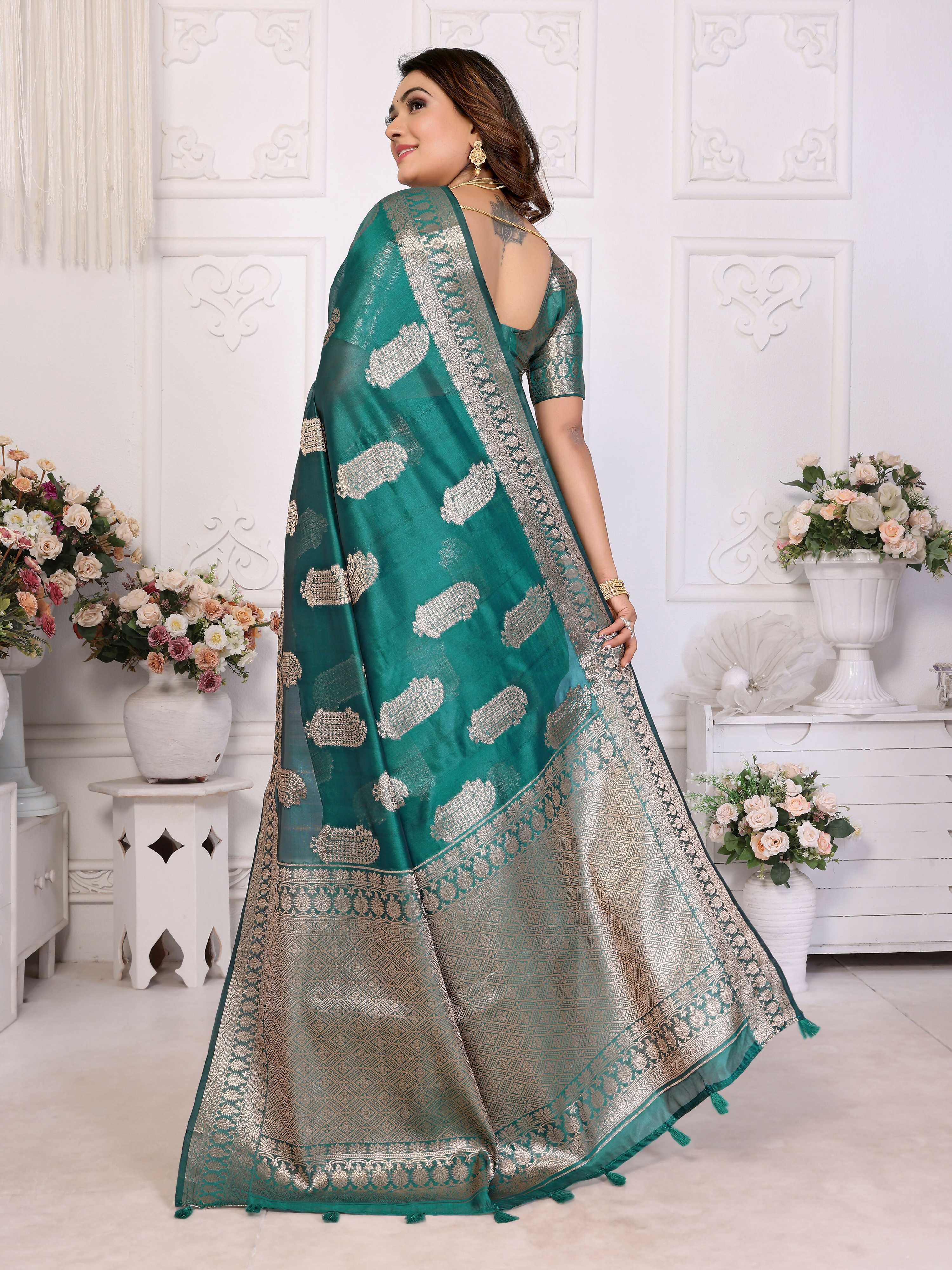 Aastha Fashion Light Green Soft Organza Silk Weaving Saree