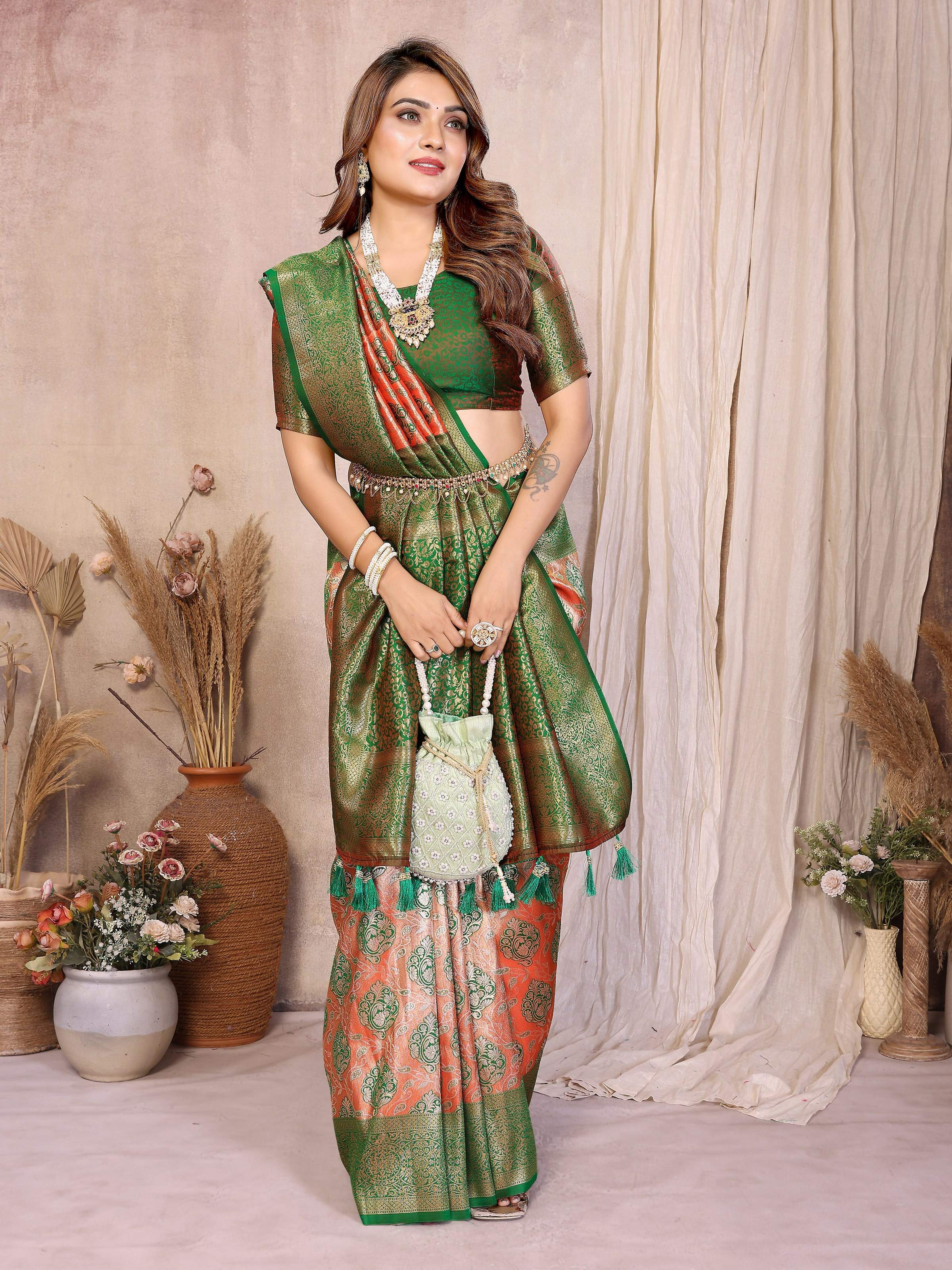 Aastha Fashion Red Banarasi Tissue Silk Weaving Saree