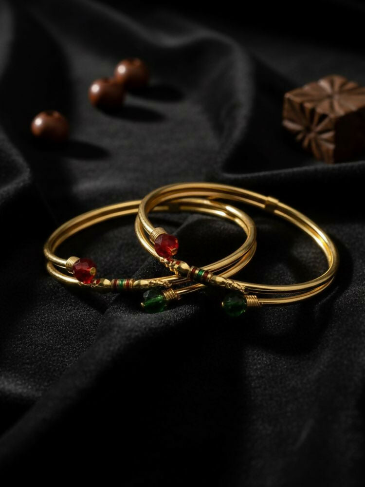 NVR Women Set of 2 Gold Plated Artificial Beads Bangle