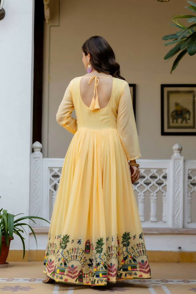 Teeya Creation Yellow Color Faux Georgette Heavy Embroidery Work Party Wear Long Gown