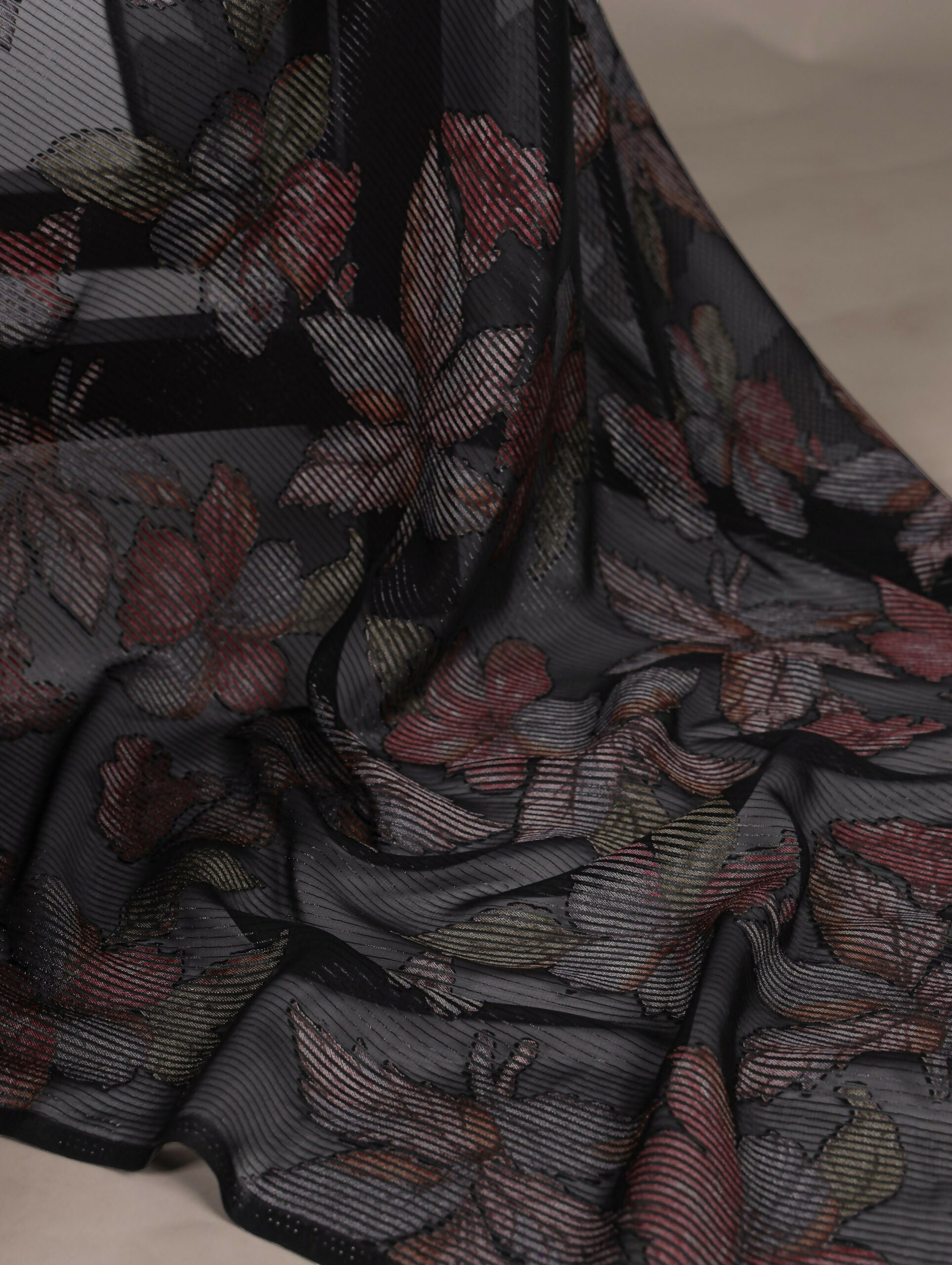 Vastranavya Black Lurex Brasso Floral Printed Saree with Unstitched Blouse