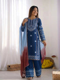 Teeya Creation Womens Trendy Stylish Embroidery Thread Work Blue Kurta Set
