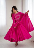 Evanik Ranipink Pure Roman Shimmer Chanderi Beads Work Anarkali Suit