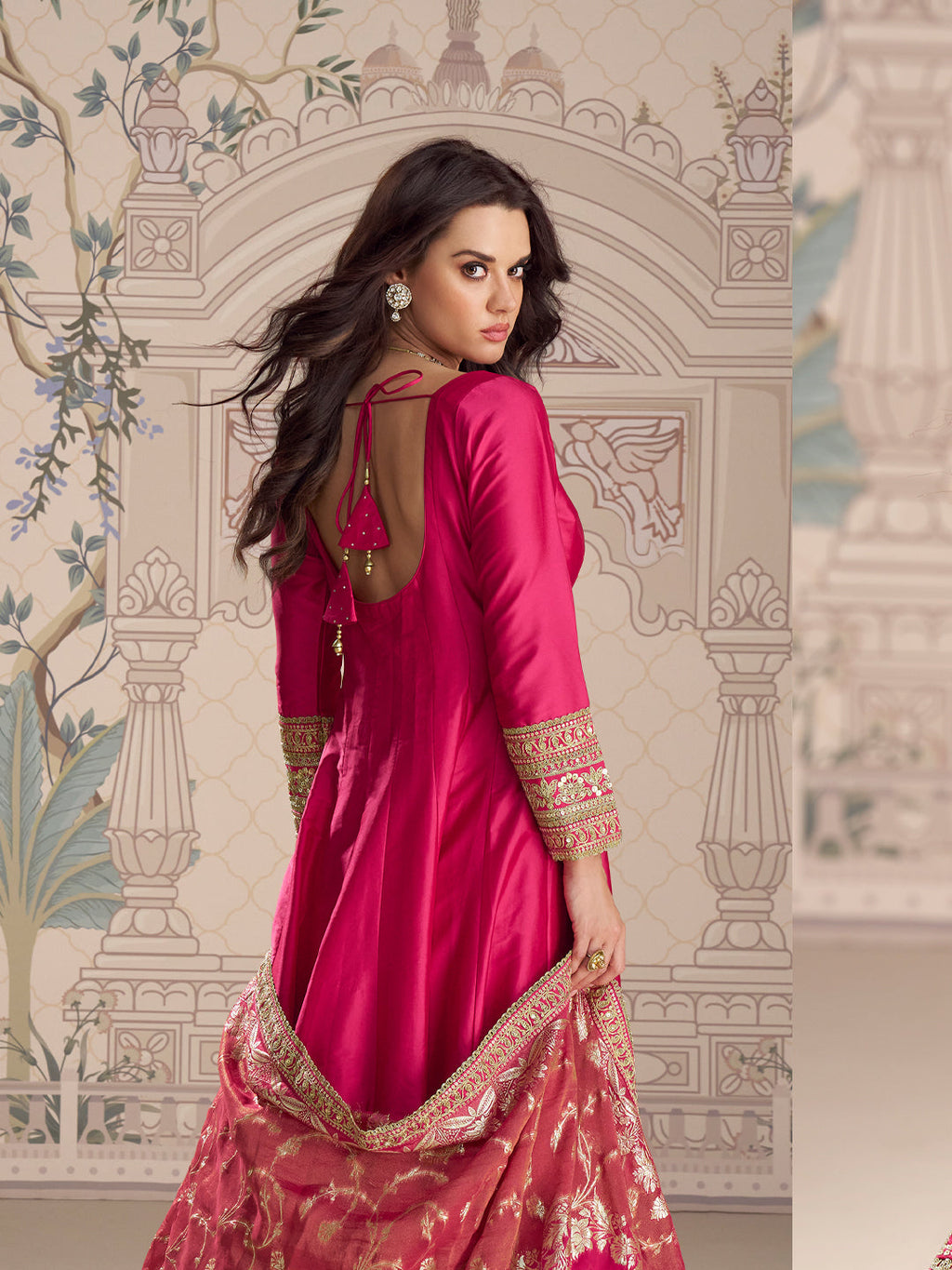 Evanik Women Pink Embroidered Design Wedding Gown with Dupatta