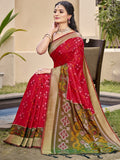 Anaita Red Silk Saree With Blouse Piece