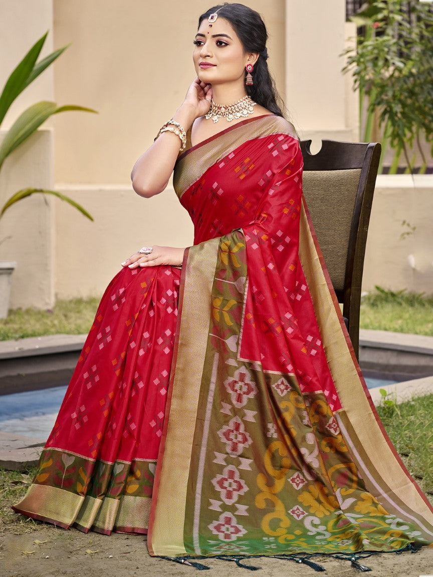 Anaita Red Silk Saree With Blouse Piece