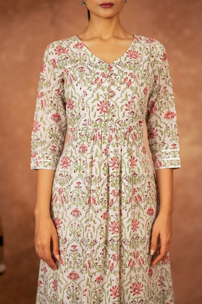 Joban Fashion Green Pink Hand Block Printed Cotton Suit Set