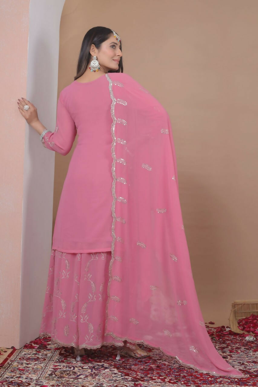 Teeya Creation Baby Pink Color Faux Georgette Wedding Wear Trending Palazzo Set