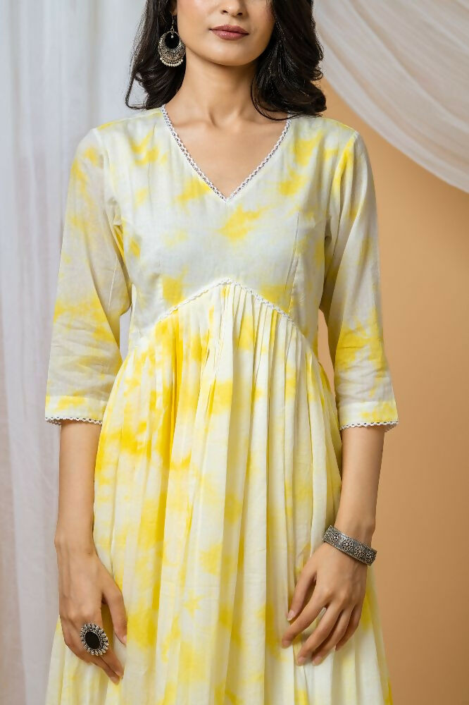 Joban Fashion Yellow Tie & Dye Kurta Pant Set