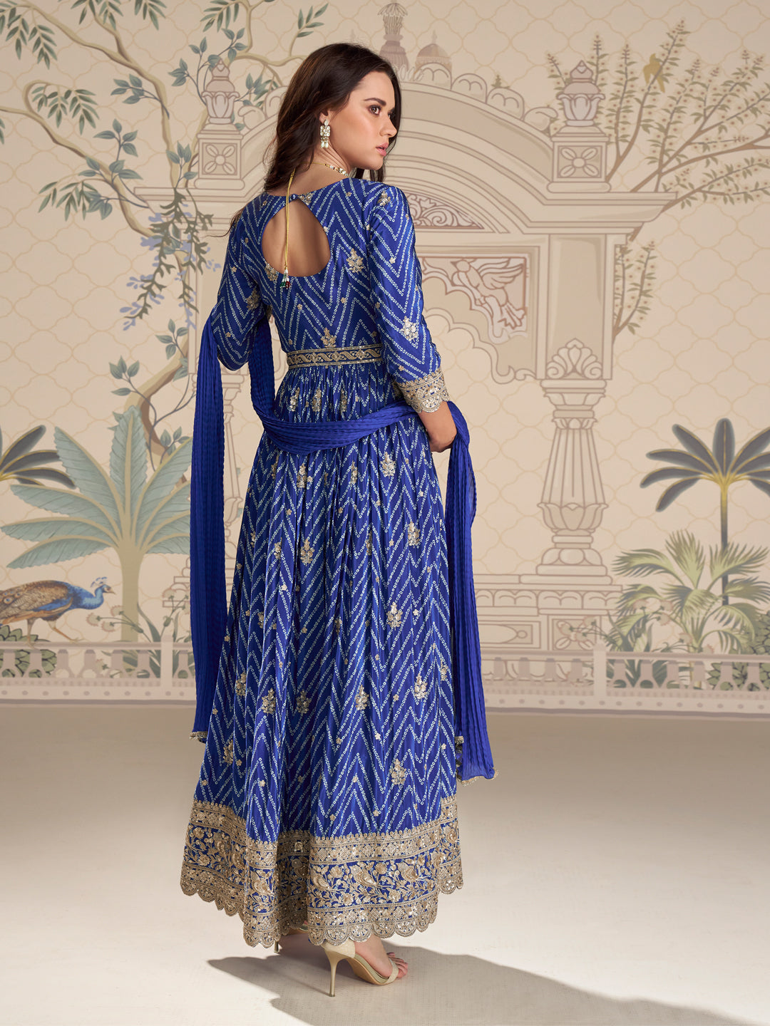 Evanik Designer Chinon Silk Embroidered Work Wedding Anarkali Suit