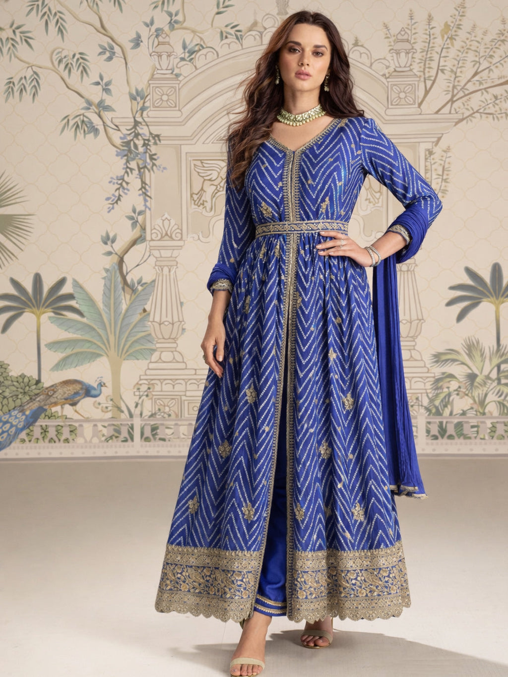 Evanik Designer Chinon Silk Embroidered Work Wedding Anarkali Suit