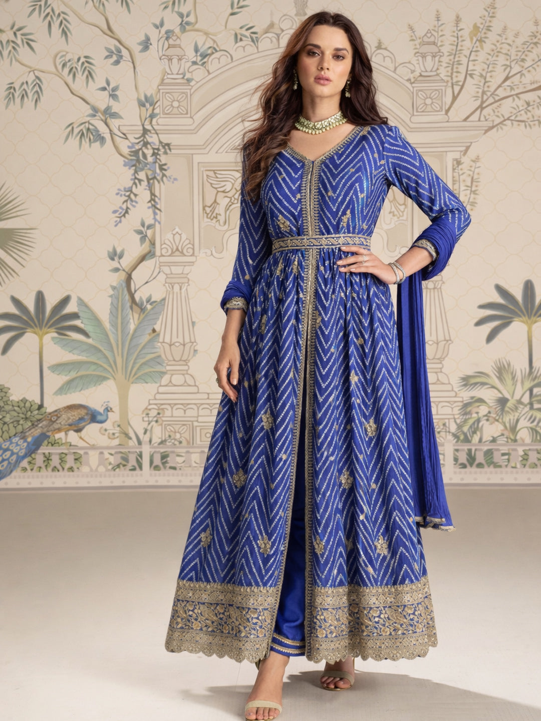 Evanik Designer Chinon Silk Embroidered Work Wedding Anarkali Suit