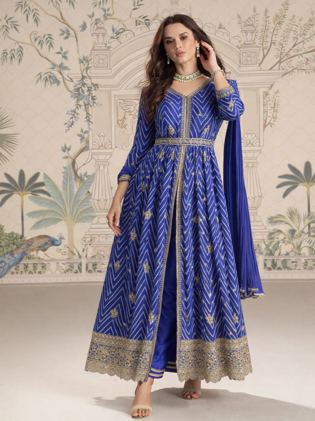 Evanik Designer Chinon Silk Embroidered Work Wedding Anarkali Suit