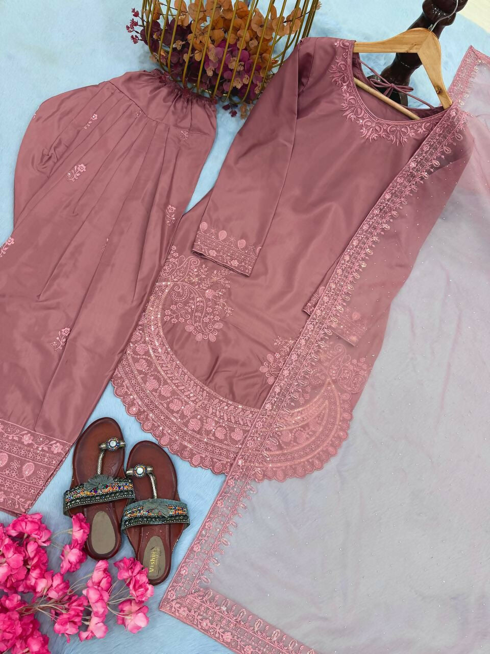 Teeya Creation Peach Color Natural Creap Silk Designer Fancy Party Wear Salwar Suit