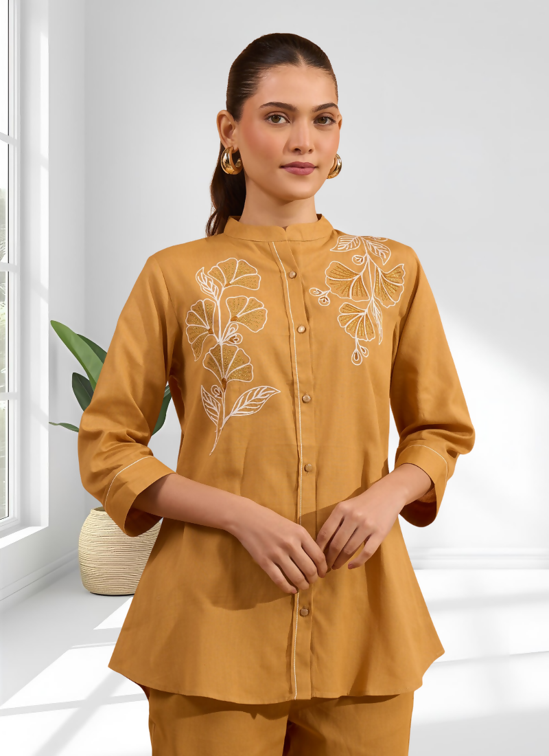 Joban Fashion Coral Cotton, Linen Embroidered Readymade Cord Set
