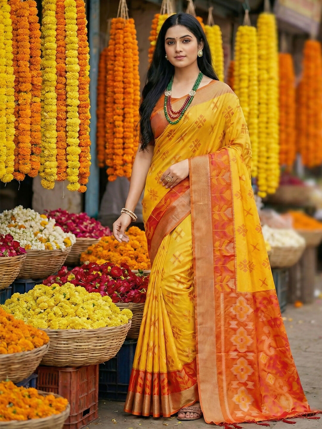 Shree Shyam Fashion Yellow Pochampally Silk Saree