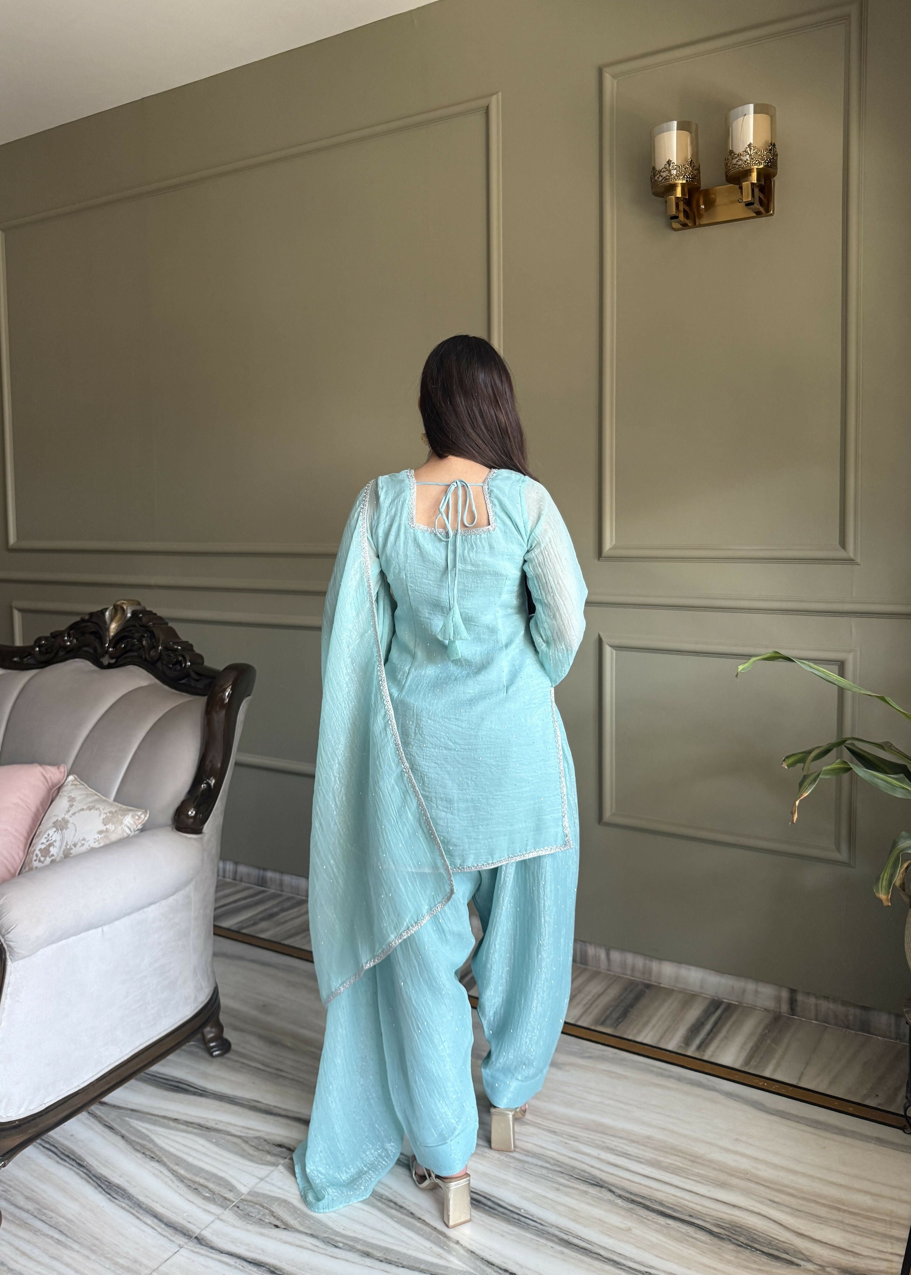 Lehenga Mart Designer Salwar Suit With Kurta, Dhoti Dupatta For Women-Skyblue