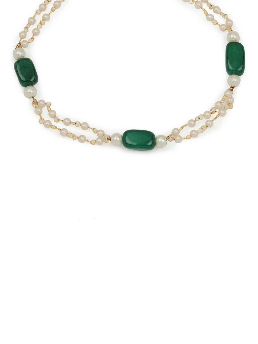 Gold-Polished White Green Pearl Beaded Anklets - Ruby Raang