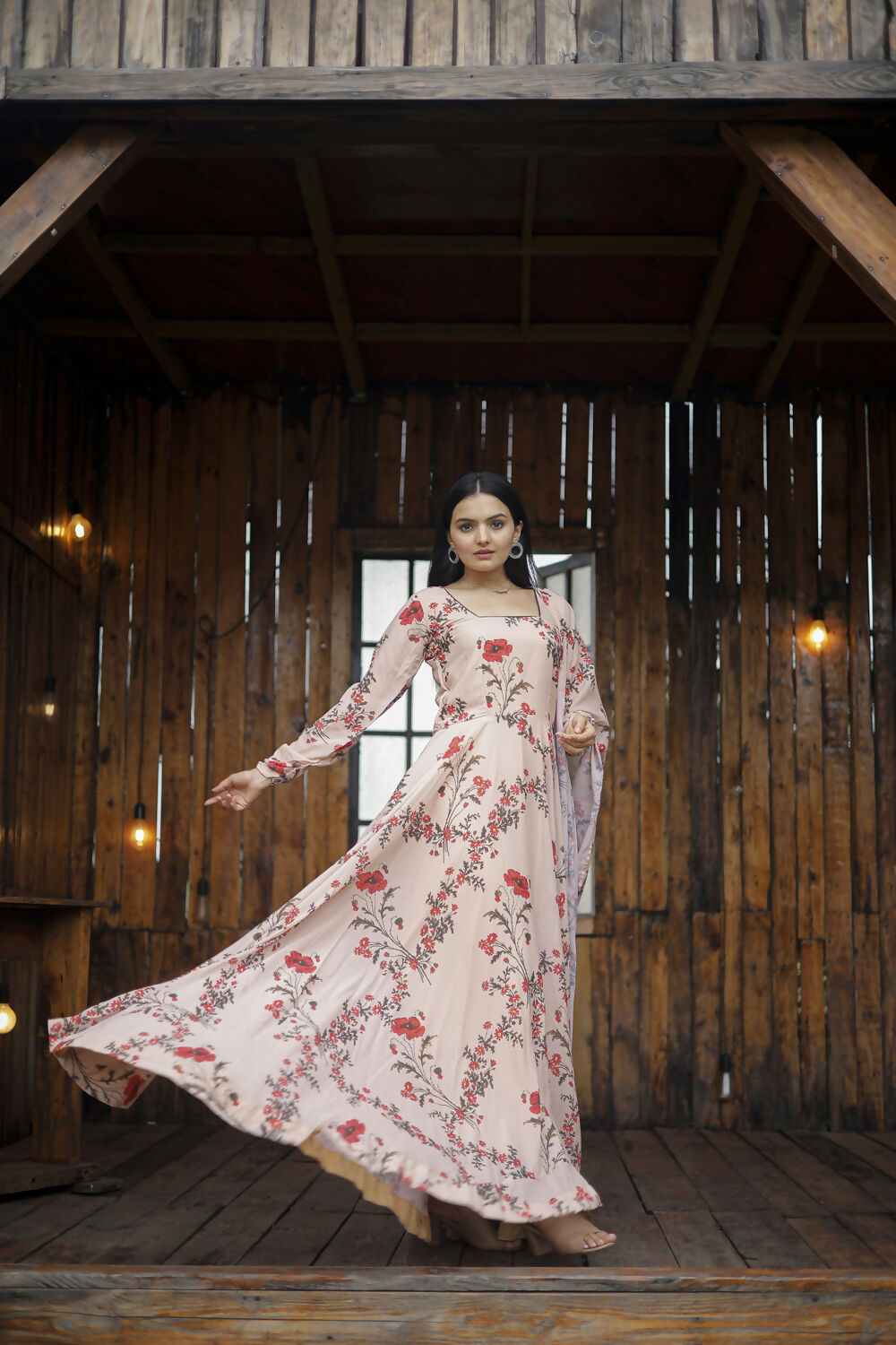 Aayaa Designer Printed Georgette Full Flare Gown With Dupatta - Multi Color