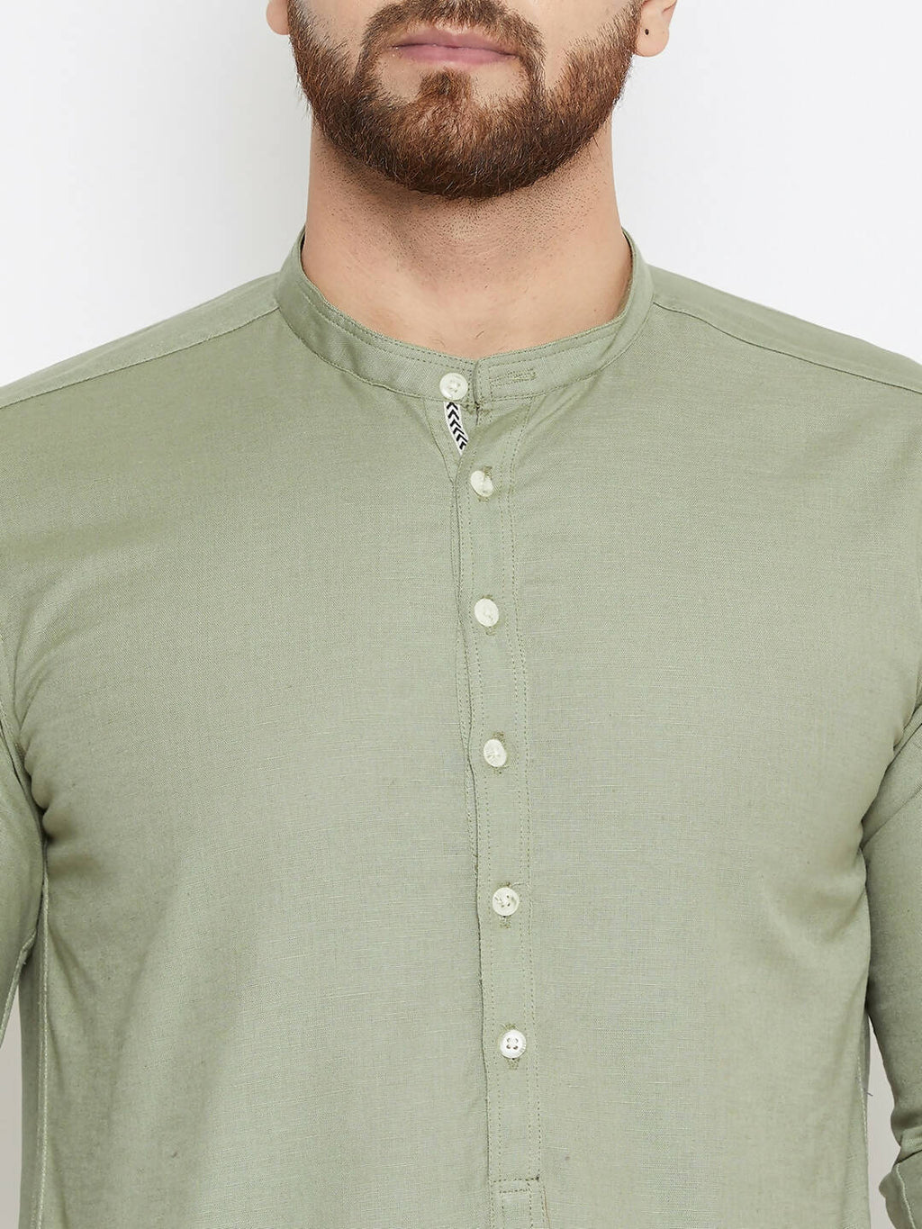 Even Apparels Green Color Men's Pure Cotton Kurta With Band Collar