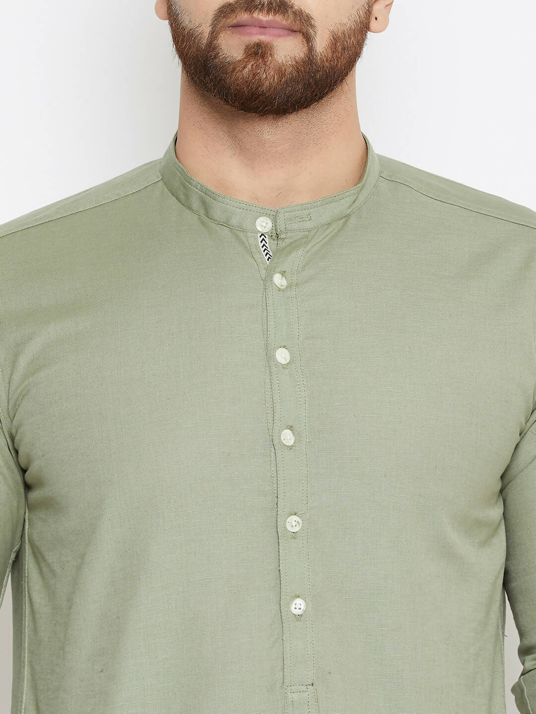 Even Apparels Green Color Men's Pure Cotton Kurta With Band Collar