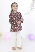 Breathables Kids Cotton Night Suit – Wine Animal Print Kurta & Pyjama Co-Ord Set For Boys & Girls