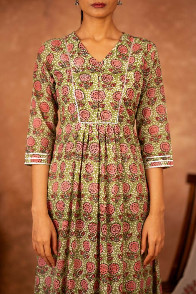 Joban Fashion Green Hand Block Printed Cotton Suit Set