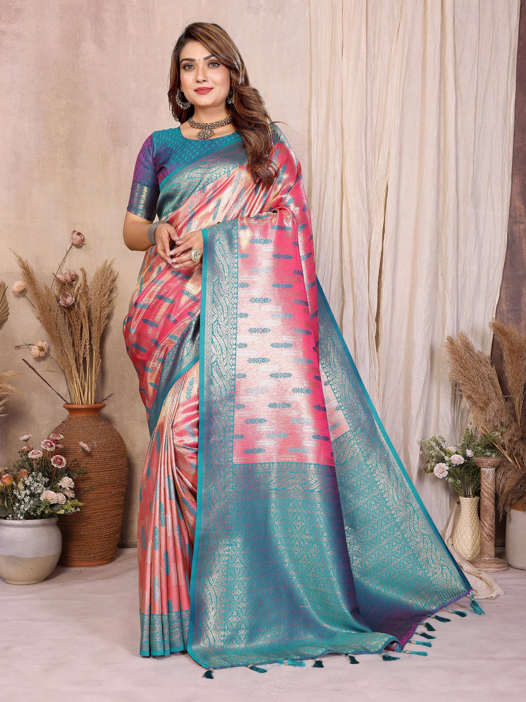 Aastha Fashion Red Tissue Silk Paithani Woven Saree