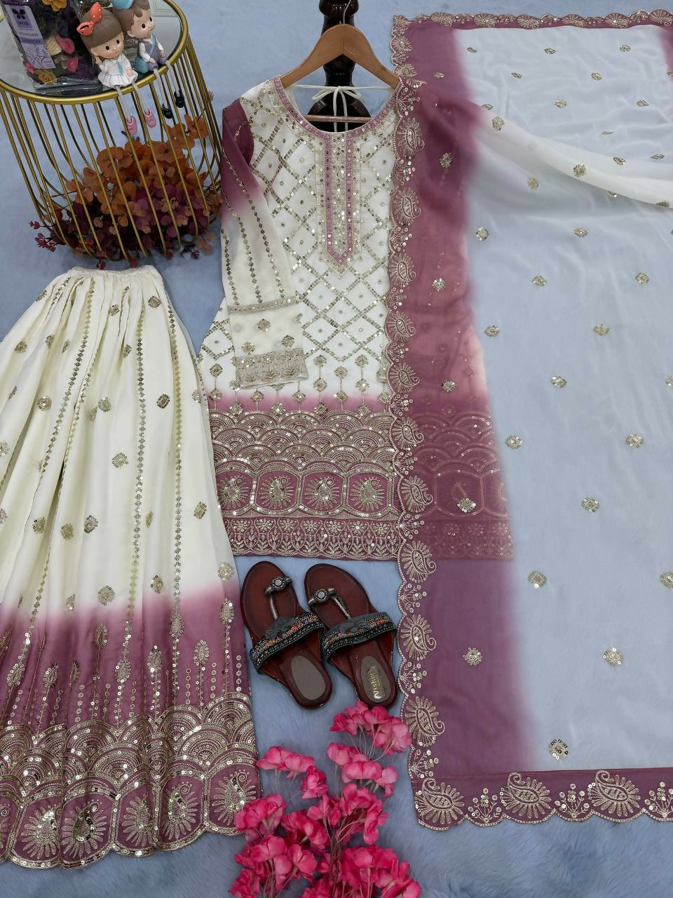 Teeya Creation Multi Color Star Georgette Heavy Embroidery Work Functional Wear Salwar Suit