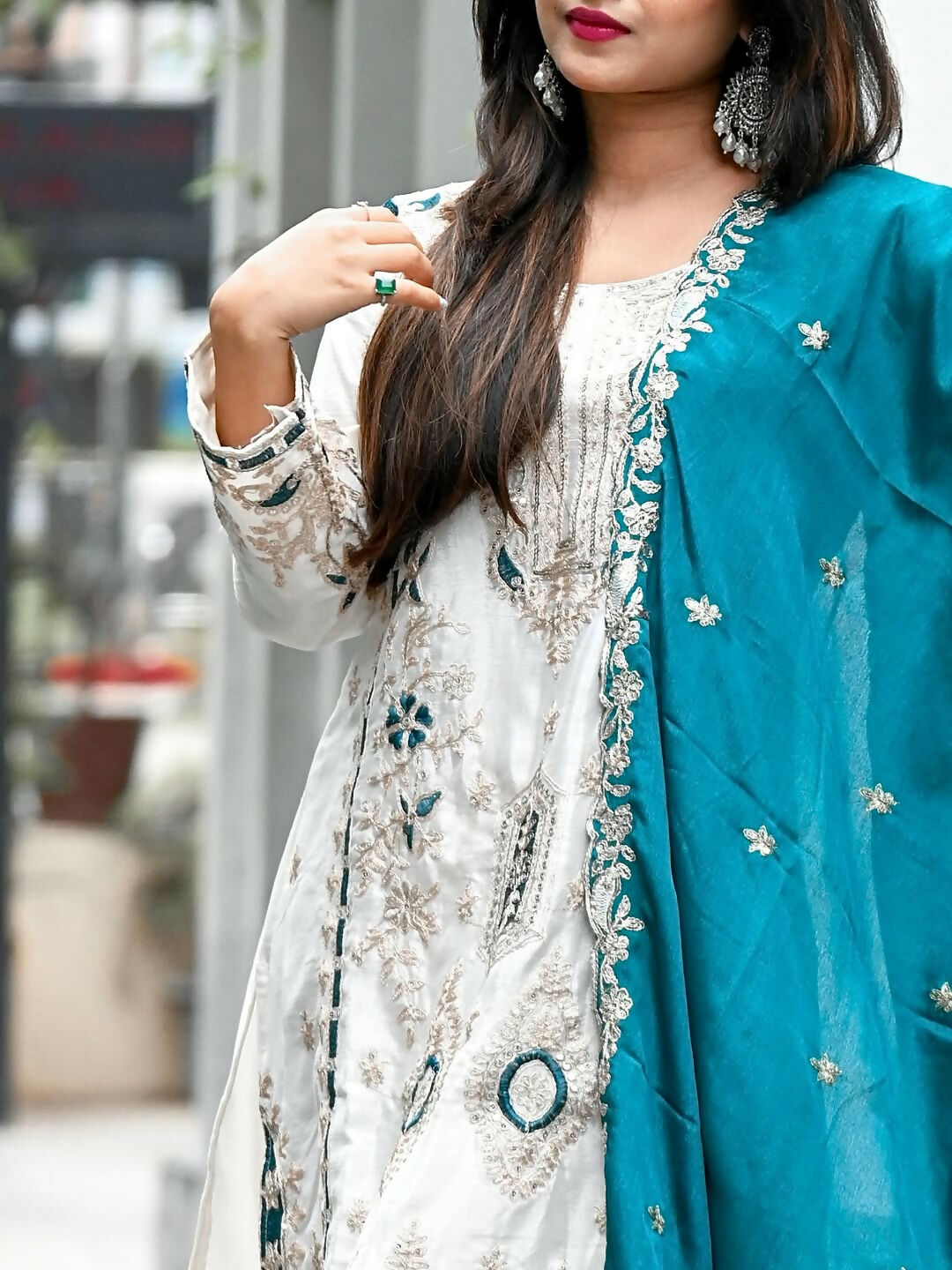 Teeya Creation White Color Chinon Silk Party Wear Trending Palazzo Set