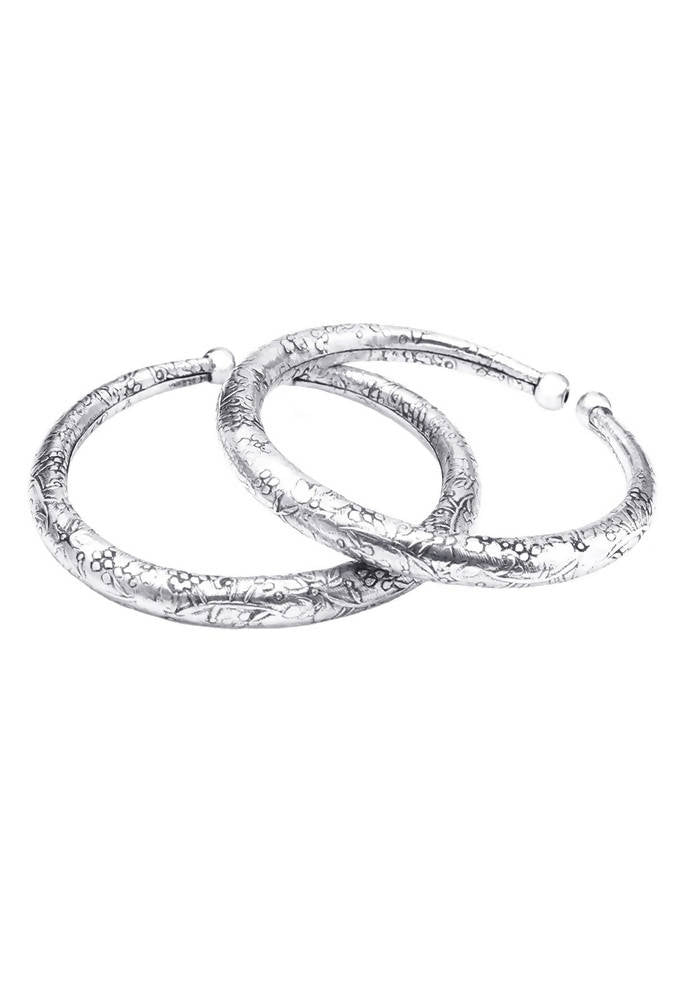 Mominos Fashion Kamal Johar Oxidised Silver Pressing Style Anklets