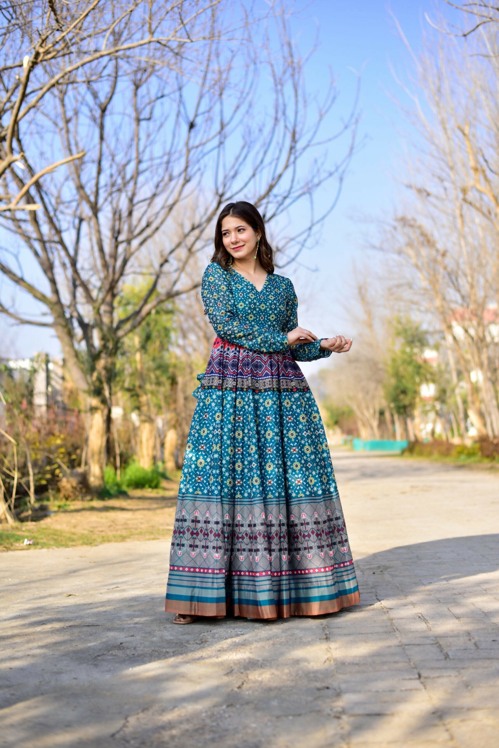 Aayaa Pure Chanderi Gown With Heavy Digital Print - Multi Color