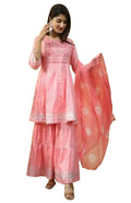 Vamika Gota Patti Work Rayon Peach Party Wear/Casual Wear Kurta Set/Suit