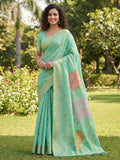 Shree Shyam Fashion Sea Green Linen Cotton Saree