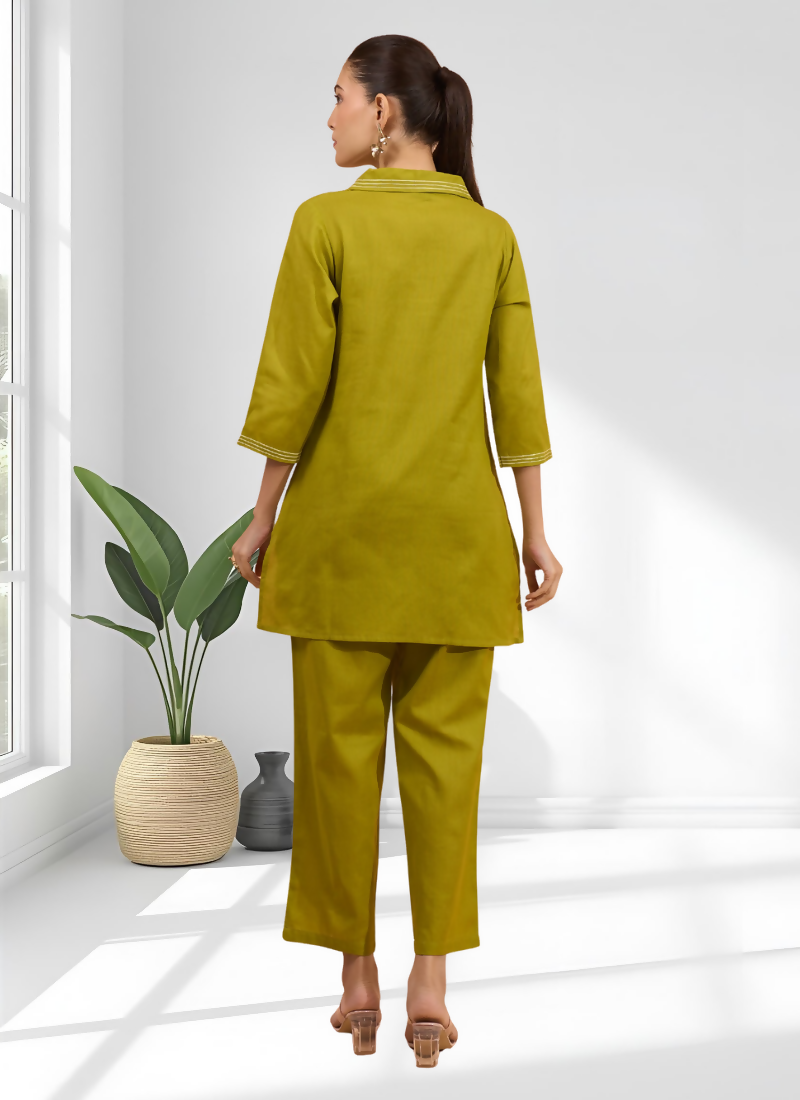 Joban Fashion Green Cotton, Linen Embroidered Readymade Cord Set