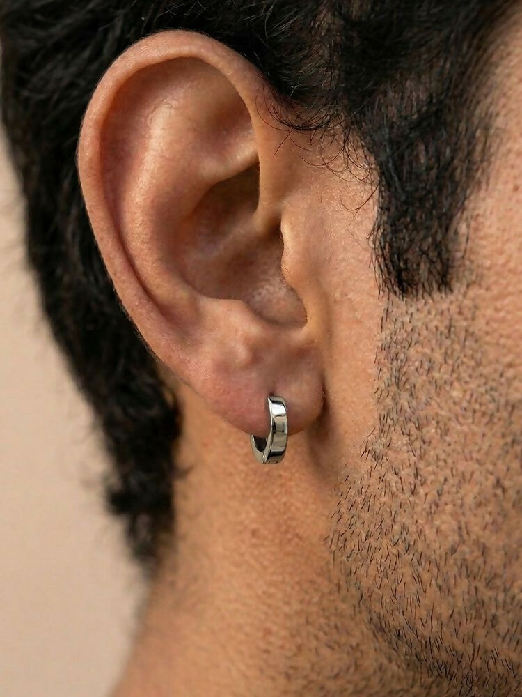 NVR Men's Silver Plated Hoop Earrings