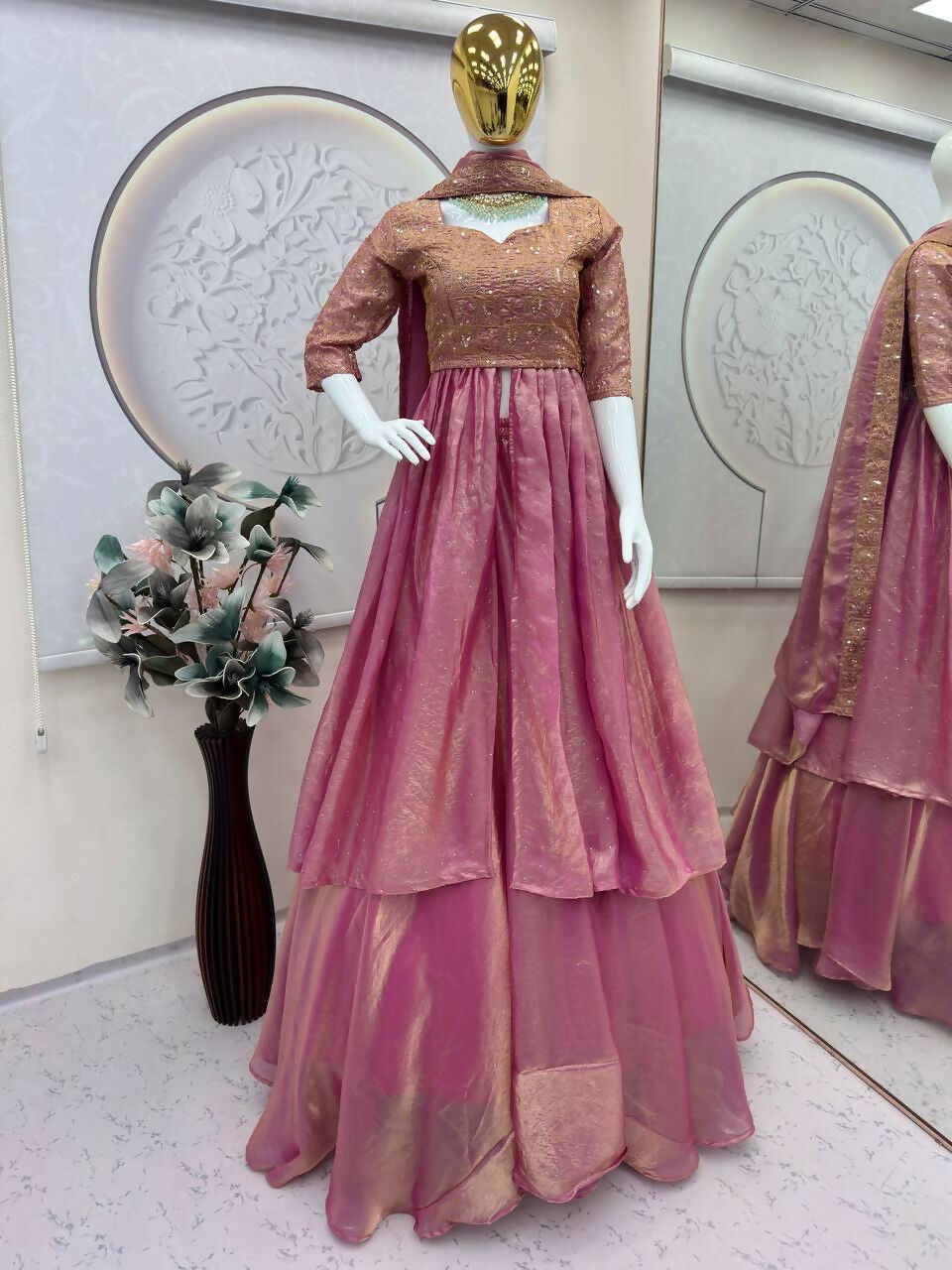 Teeya Creation Pink Color Fendy Satin Heavy Embroidery Work Wedding Wear Stitched Lehenga Choli