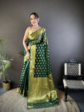 Joban Fashion Green Polka-Dot Zari Woven Organza Silk Banarasi Silk Saree