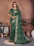 Aastha Fashion Green Pure Dola Silk Handmade Original Bandhej Saree