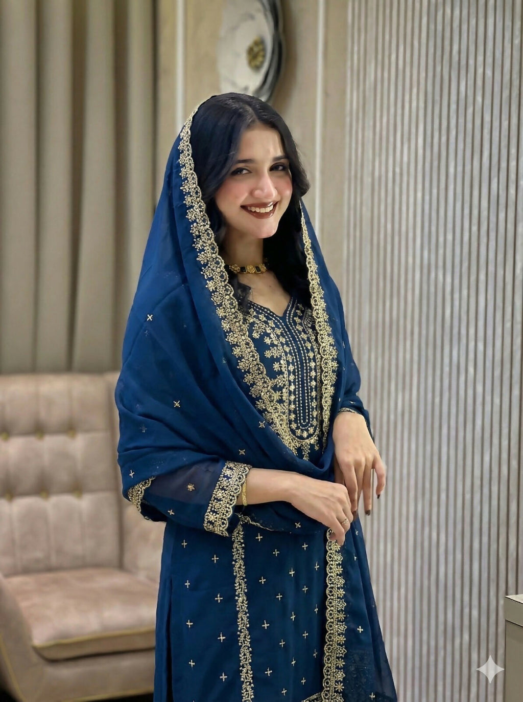 Teeya Creation Blue Color Faux Georgette Embroidery Work Party Wear Salwar Suit
