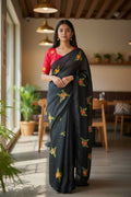 Teeya Creation Black Rangoli Silk Embroidery Work Party Wear Designer Saree