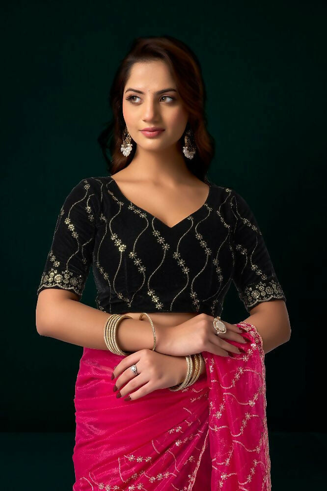 Joban Fashion Rani Pink Net Party Wear Sarees