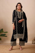 Joban Fashion Black Kurta Set Velvet Embroidery Sequence Work