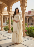 Teeya Creation Cream Color Fendy Satin Silk Heavy Embroidery Work Sharara Suit